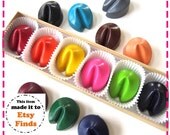 FORTUNE COOKIE CRAYONS - Set of Six (6) - Red, Yellow, Pink, Green, Lime, Purple, Orange, Blue, Brown, Black, Etc. - Free Gift Box