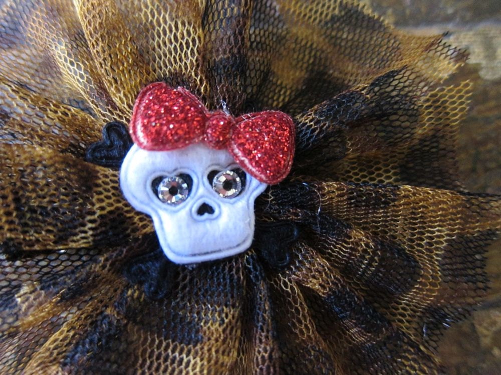 Bad Betty Punk Rock Leopard Skull Tutu Hair Clip . Hair Bow Tulle Animal Print Wild Child