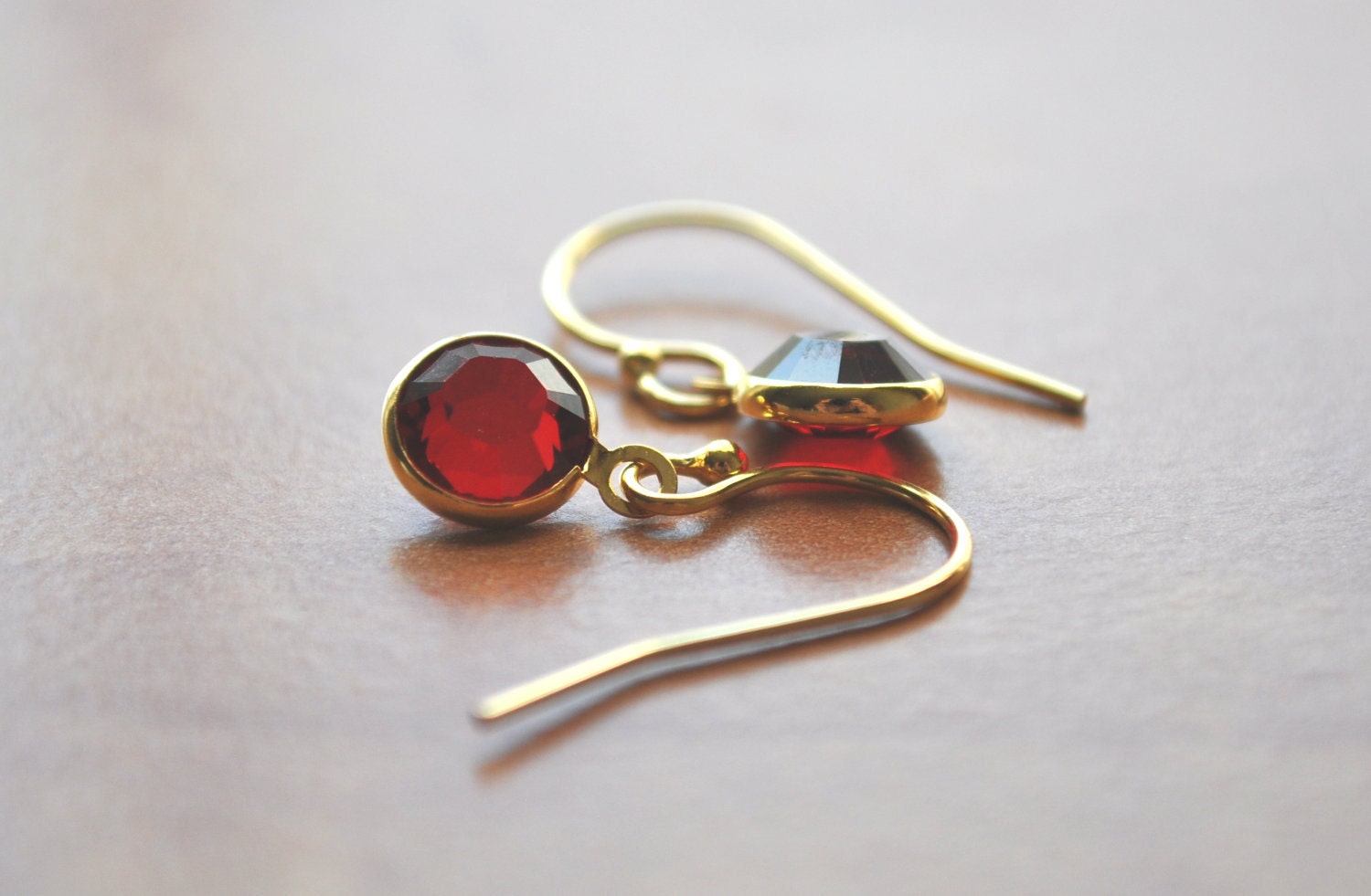 SALE Tiny Pebble Earrings - garnet round crystal gem & gold filled - simple bridal or everyday jewelry - adencreations
