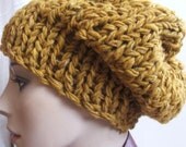 Mustard yellow pure wool chunky hat 1 -2 left in this yarn /shade