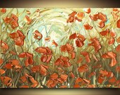 Fine Art PRINT Flowers Landscape  Orange Aqua Amber Poppies  Large 16x24