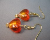 Glowing Orange Hearts Lampwork Glass Bead Earrings