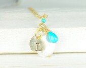 Set of Five Personalized Bridesmaid Initial Necklace,Bridesmaid Jewelry,   Sleeping Beauty, Personalized Jewelry, Initial Necklace