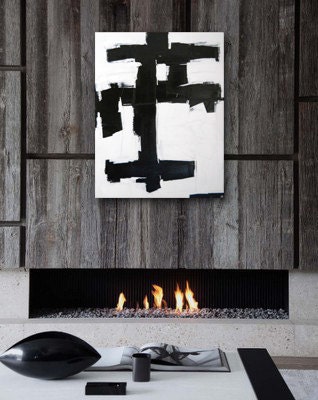 HiROSHiGE original abstract modern painting - gallery fine art - contemporary interior design - ooak home wall decor - black white