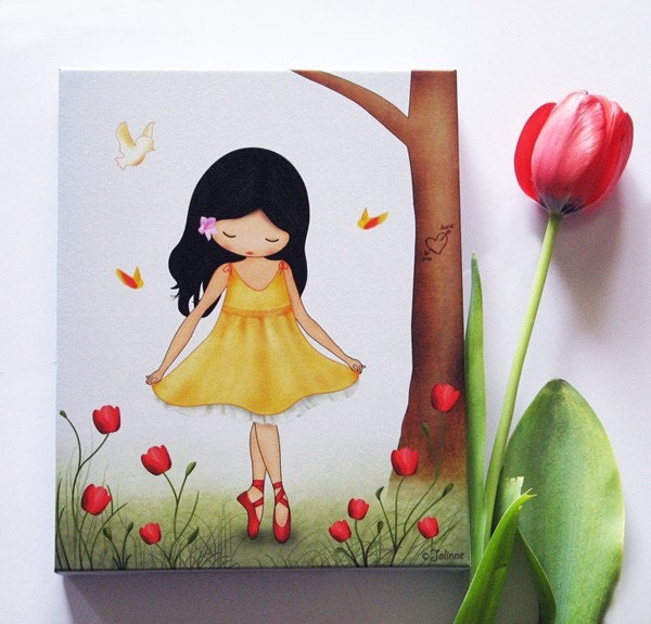 Girls room wall art Canvas print , open edition reproduction , art for children , Girl dancing in ballet shoes
