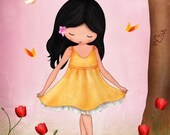 Girls art prints room decor wall art , children housewares , dancing girl in the forest poster, happy colorful picture for kids room