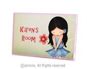 Personalized girls door sign , flower custom door hanger, kids room welcome plaque stocking stuffers