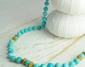 Bridal jewelry, necklace, turquoise, classic, Natural Sleeping Beauty 6 mm Rounds with Vermeil Findings and Toggle Closure.