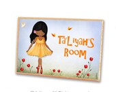 African american girl personalized door sign , children wall art , kids wall decor, kids door signs