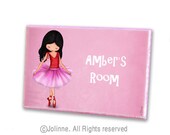 Personalized ballerina wooden door plaque sign for girls room or nursery pink