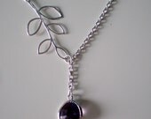 Sterling Silver Necklace -- Delilah -- Silver Leaves with Purple Amethyst Stone Necklace