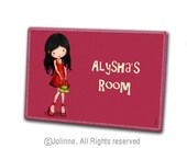 Red customized door signs for girls room or nursery