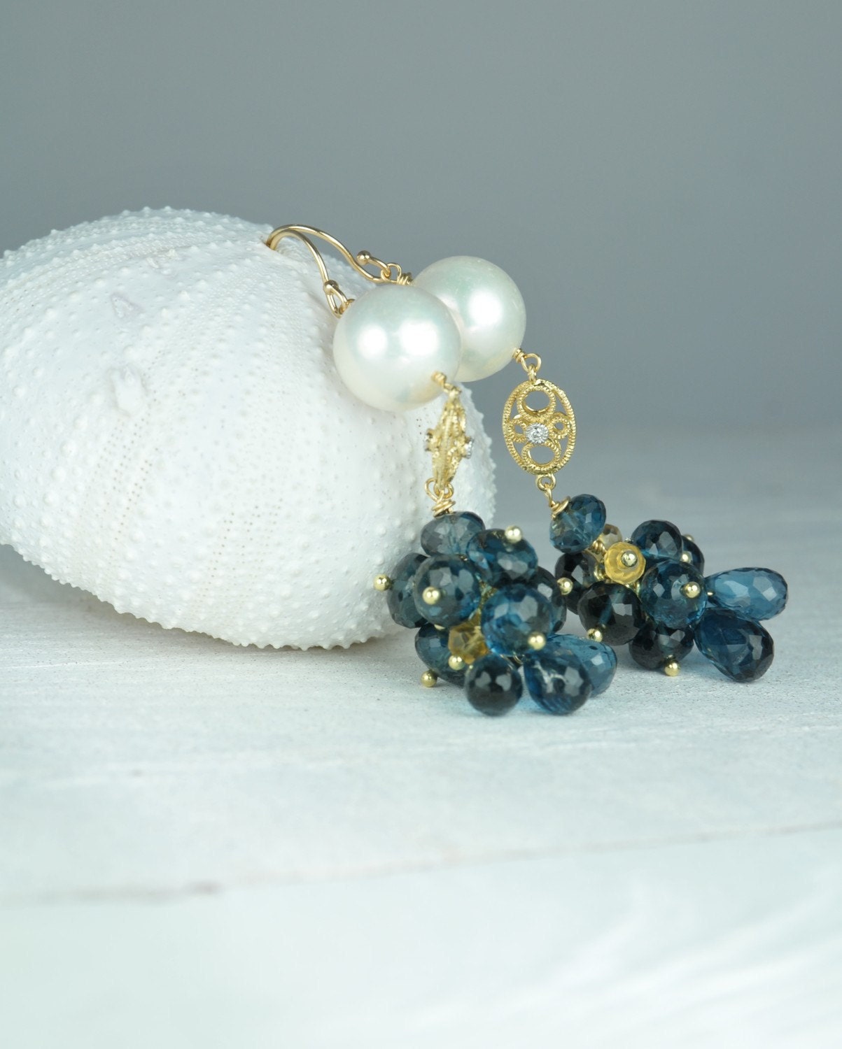 Jewelry, Earrings, London blue Topaz, Diamond, Blue Earrings, Stunning, Bridal Jewelry,, something blue,   Diamond,   Pearl earrings