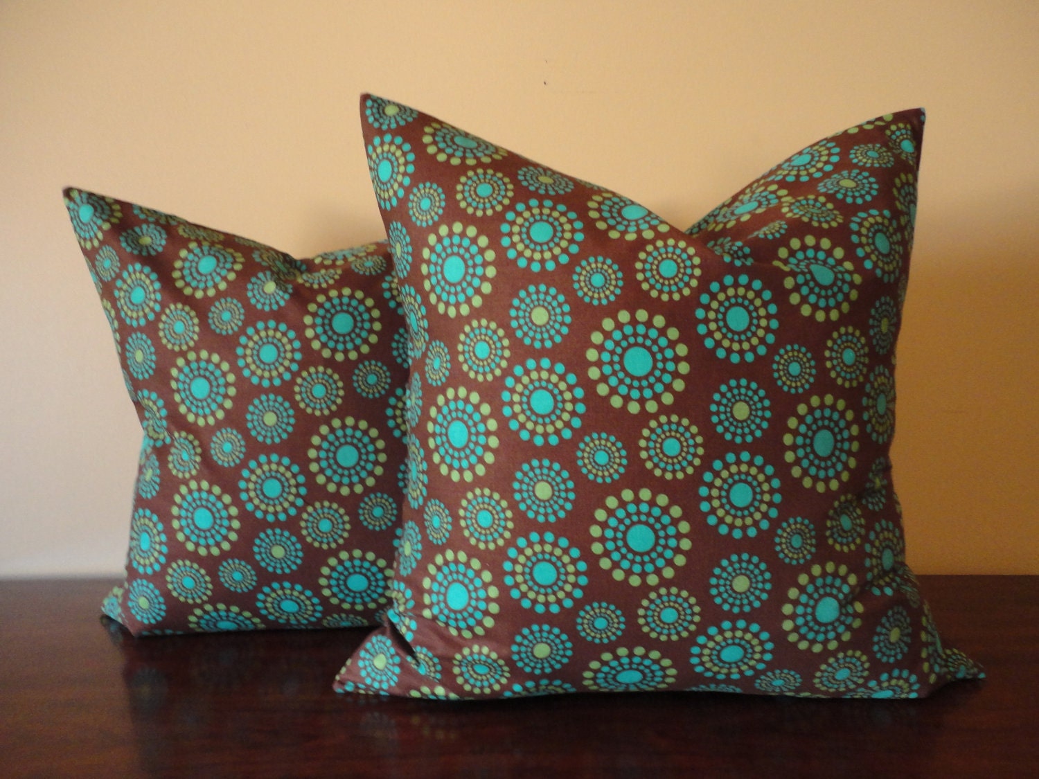 Pillow Covers-PAIR 18" x 18" Turquoise and Brown Modern
