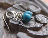 Recycled African glass Earrings - Blue Cerulean on Sterling Silver - Small drop, Everyday Earrings