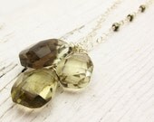Citrine & Pyrite Long Necklace "Amanda" Smoky Quartz: flawless large stones fashion for her gift under 150 bohemian cyber monday etsy