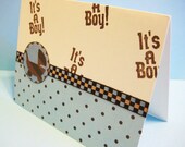 It's a Boy card, blue and brown polka dots