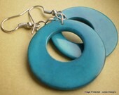 Turquoise hoop earrings, tagua nut, eco friendly,  organic