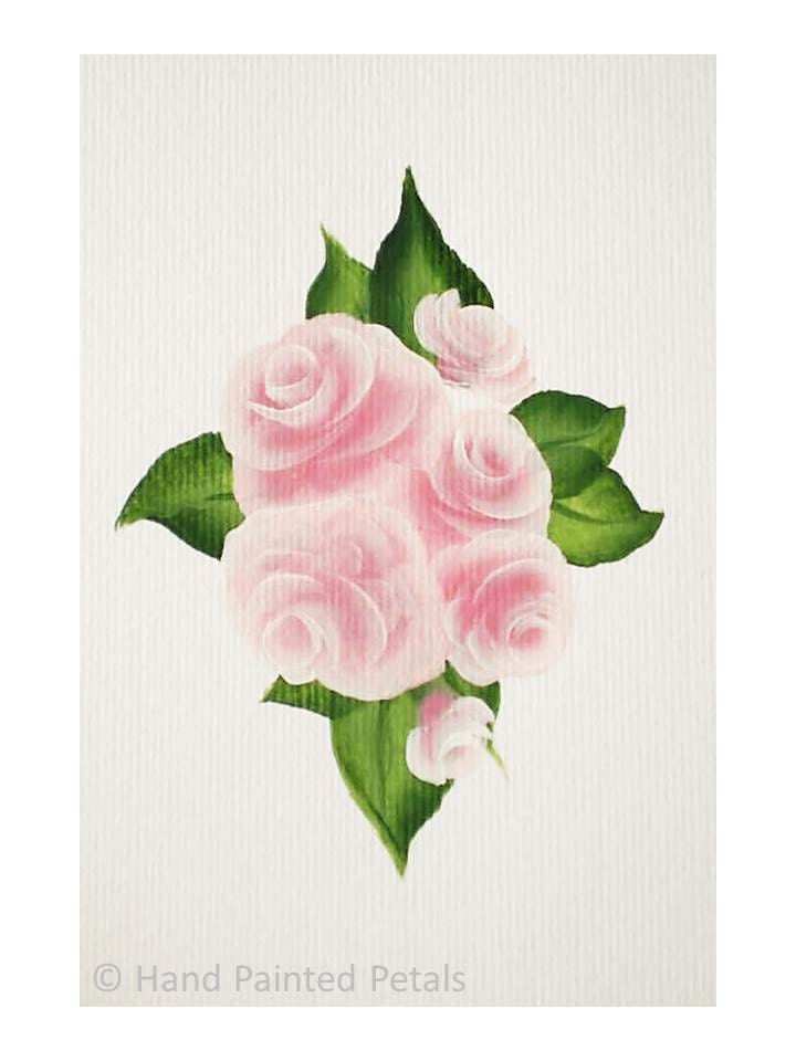Original Art Mini Painting - Diamond Shape Pink Roses Hand Painted Shabby Chic ACEO