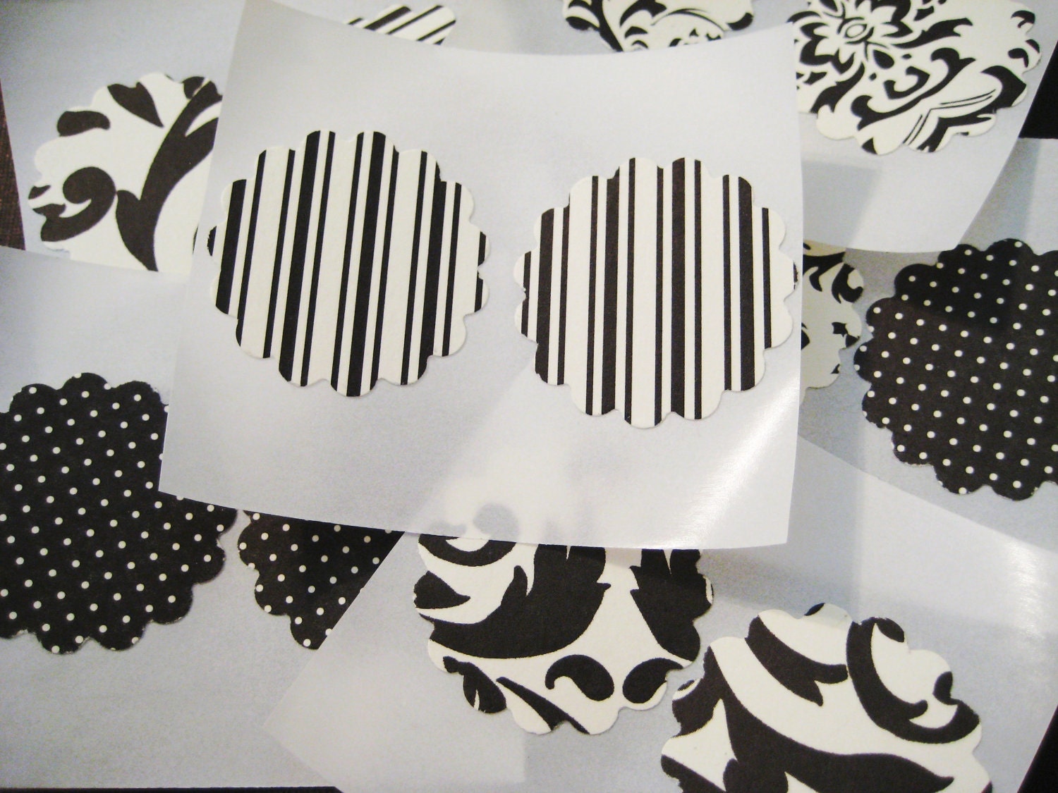 Black and white stickers, damask, polka dots and stripes, 12 count