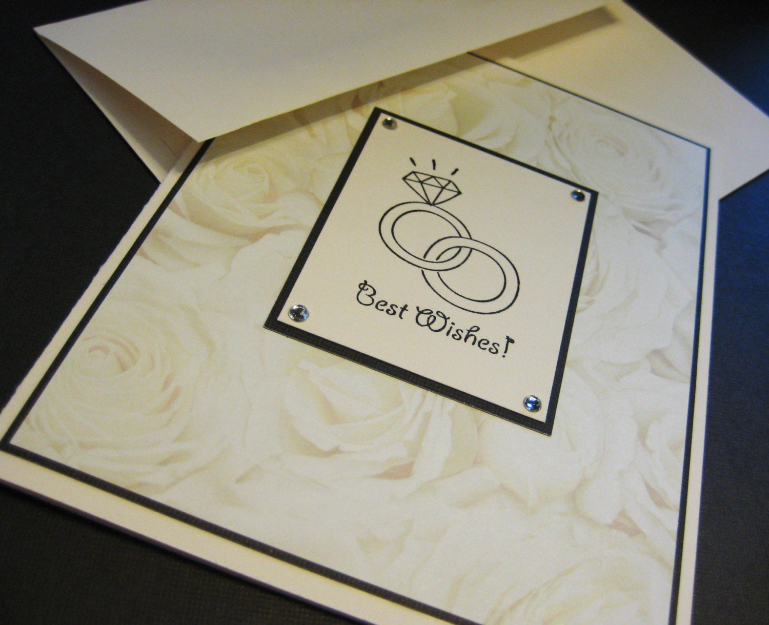 Best Wishes wedding card, classic black and ivory