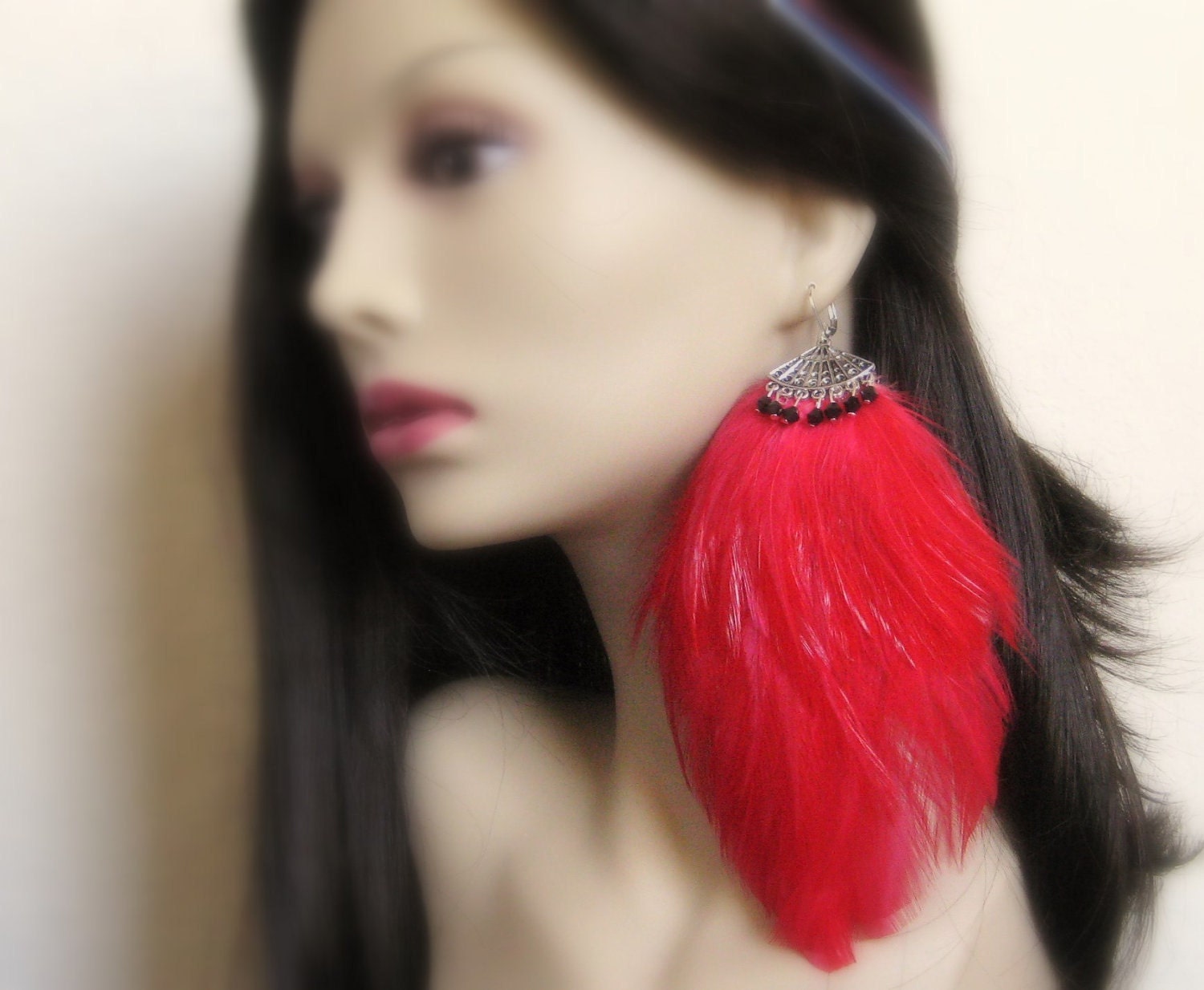 Large Red Feather Earring Womens Sexy Devil Costume Accessory