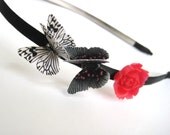 Butterfly Flower Headband Valentines Day Clothing Accessory Black White Red