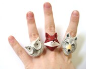 Woodland Animals Matchings Rings Ceramic Folk Set of Three 3 Best Friend Rings