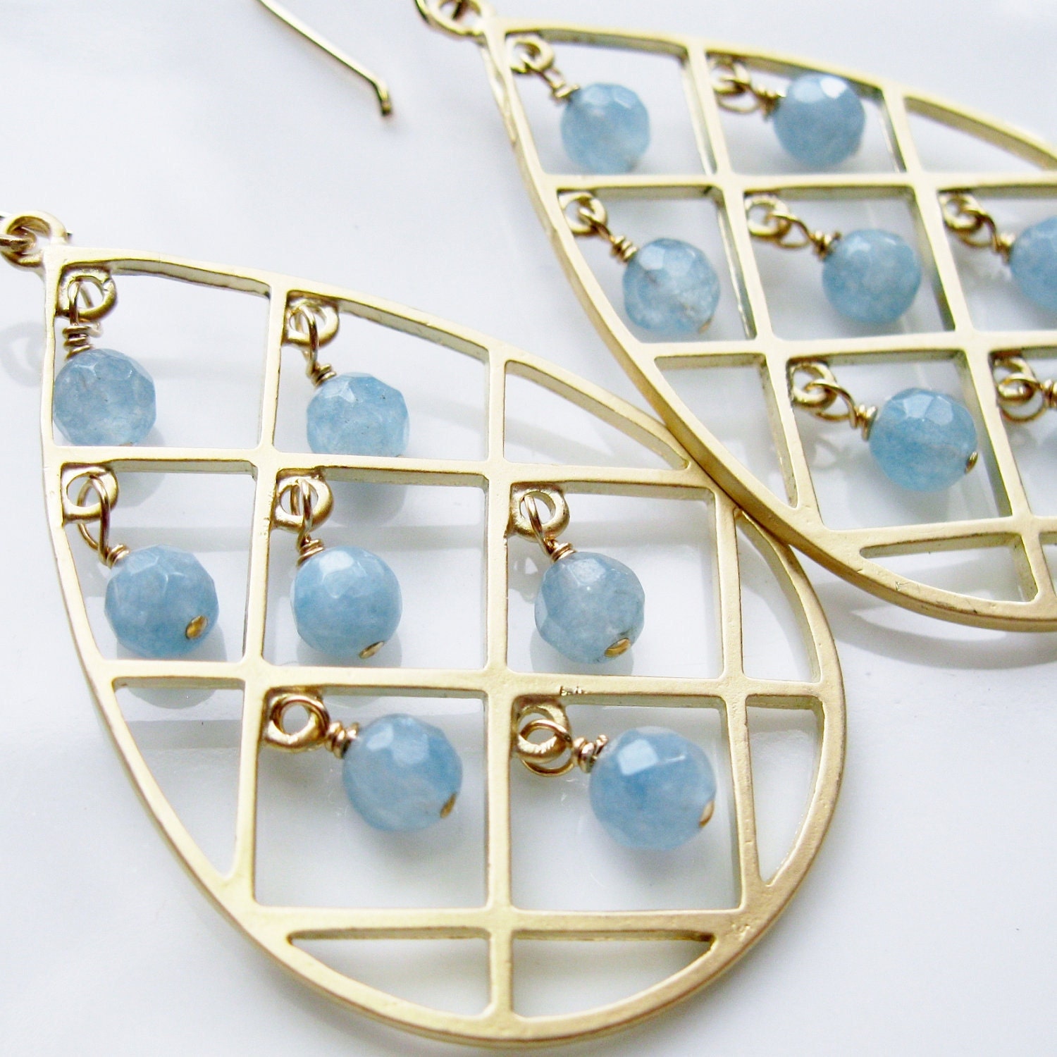 Light Blue Quartz Chandelier Earrings, 14k gold filled - RAIN
