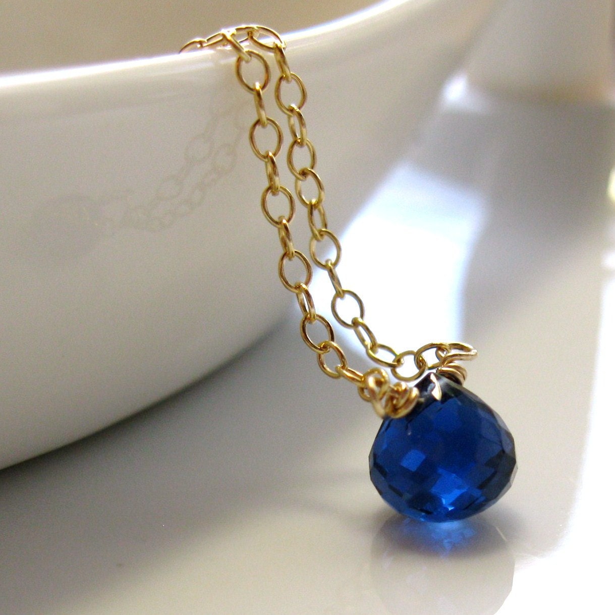 Sapphire Blue Iolite Drop Necklace, 14k gold filled - NIGHT BLUE