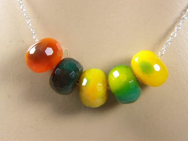 Gum Drop Agage Necklace - In Rainbows Necklace faceted banded agate on sterling silver