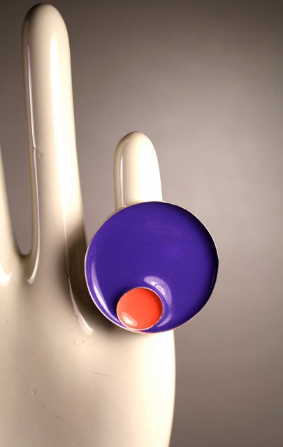Sterling Silver  Ring in Crayola Purple and Flamingo Pink Resin Circles