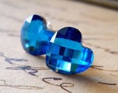 Blue Heart Earrings, Peacock Crystals Valentine Gift Under 10