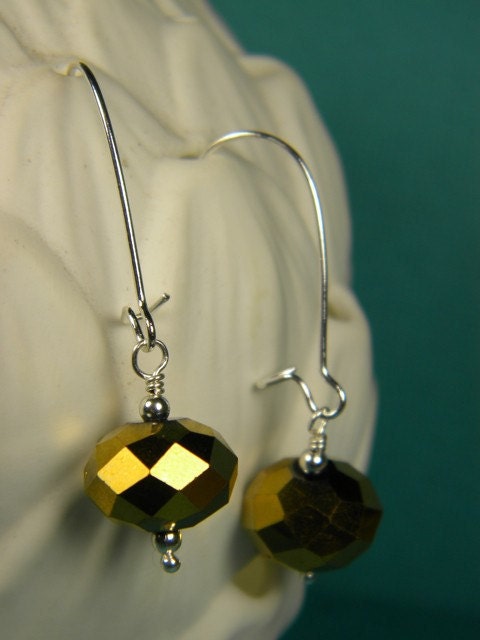 Studio 54 Earrings gold,  faceted glass, on sterling silver