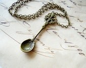 Antiqued Brass Spoon Necklace, Ornate Gourmet Kitchen Charm