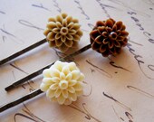 Cafe au Lait Hair Pins Dahlias Neutrals Coffee Brown Hair Accessories Set of 3