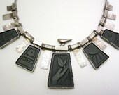 Carved Stone Panels Set in Sterling Silver Necklace