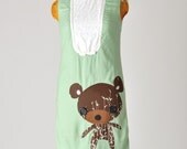 vintage 1960's mod shift dress with applique bear - sage and brown - xs / small