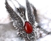 Red Gothic Pendant -Dark Angel Pendant in Silver and Red