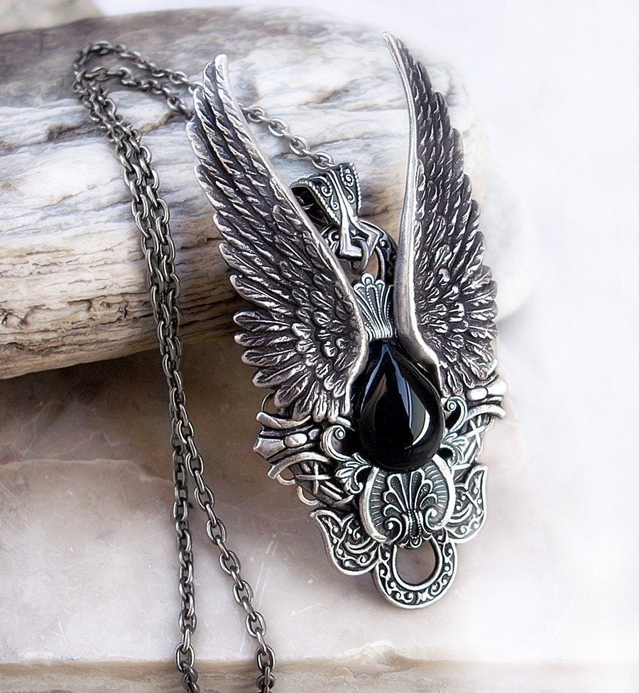 Gothic Silver Necklace  - Dark Angel Pendant