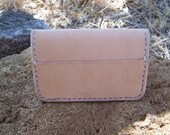 Undyed tooling leather credit card or business card wallet with white thread