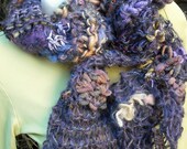 Primarily Purple Hand Knit Art Scarf with Hand Spun Yarn and Fabric - OOAK