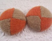 Orange/beige  pinwheel color block - 2 cashmere covered buttons -  1.5 inches - harlequin series