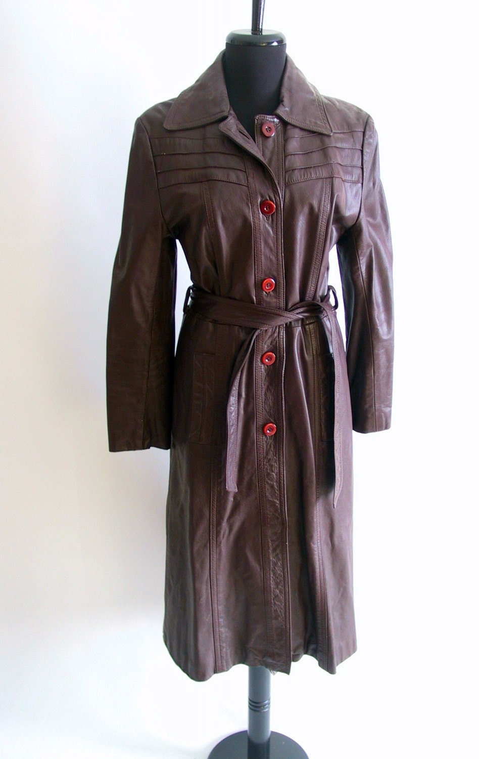 clearance coat sale / vintage trench / mahogany leather