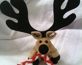 Reindeer Christmas Ornament Paper Quilled with Bright Red and White Scarf
