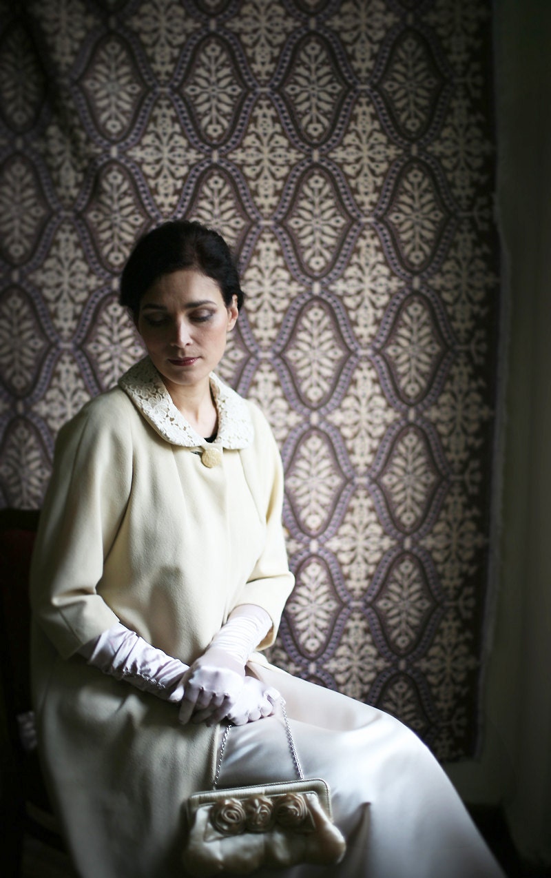 Beige crimplene 60ies Swing coat