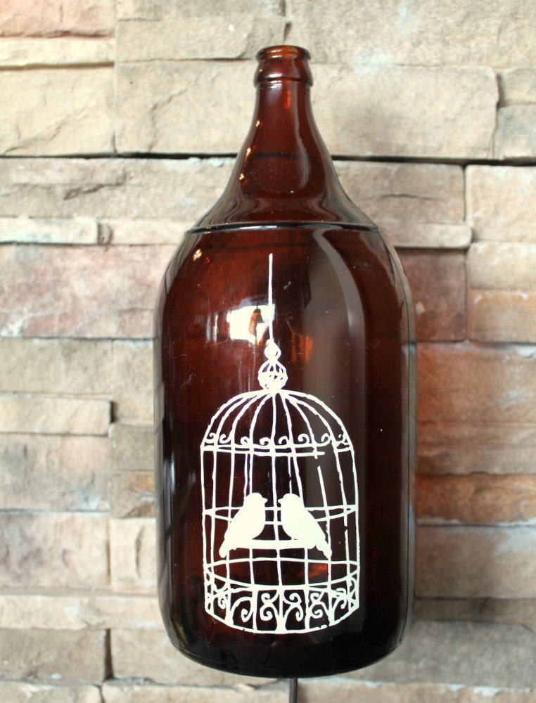 Unique Upcycled Large Victorian Style Love Birds Antique Bottle by Uptown Avenue