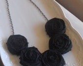 Black Rosette Bib Necklace