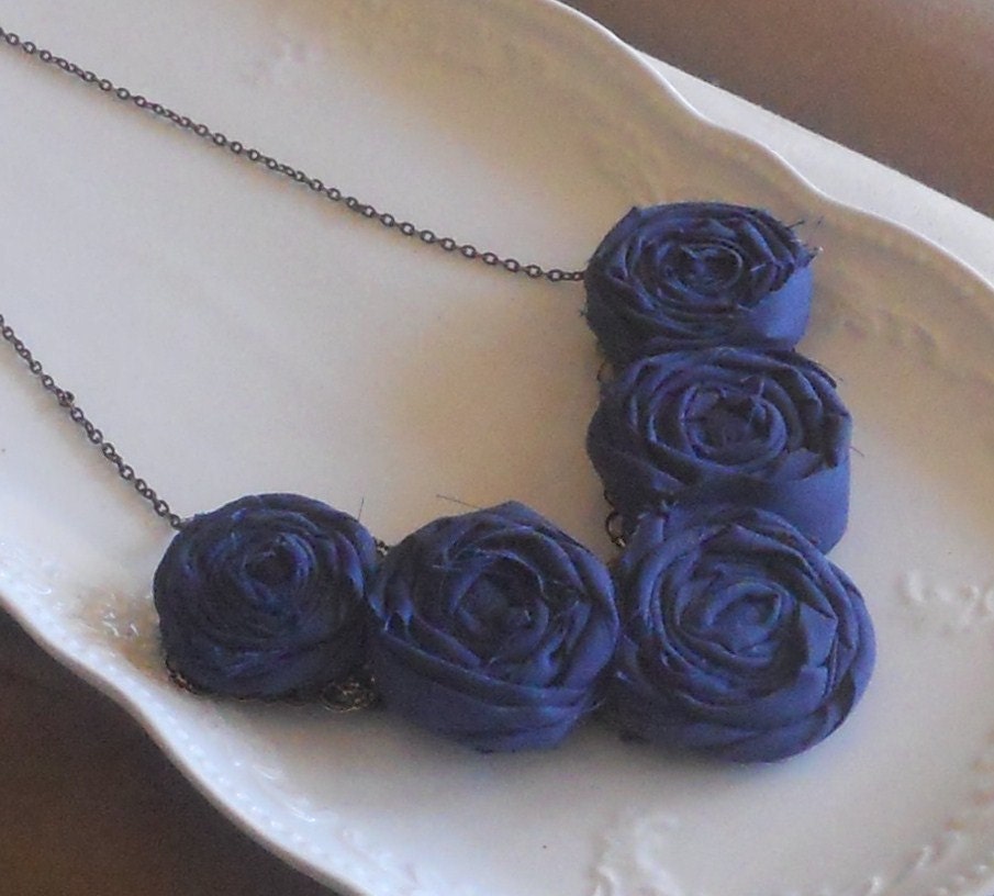 Navy Rosette Bib Necklace