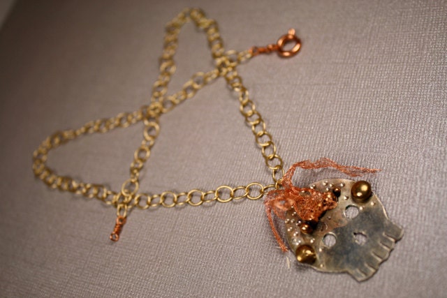 Mexican Calavera Necklace Sterling Silver Copper Gold Vermeil and Jewelry Mesh -  Mollie